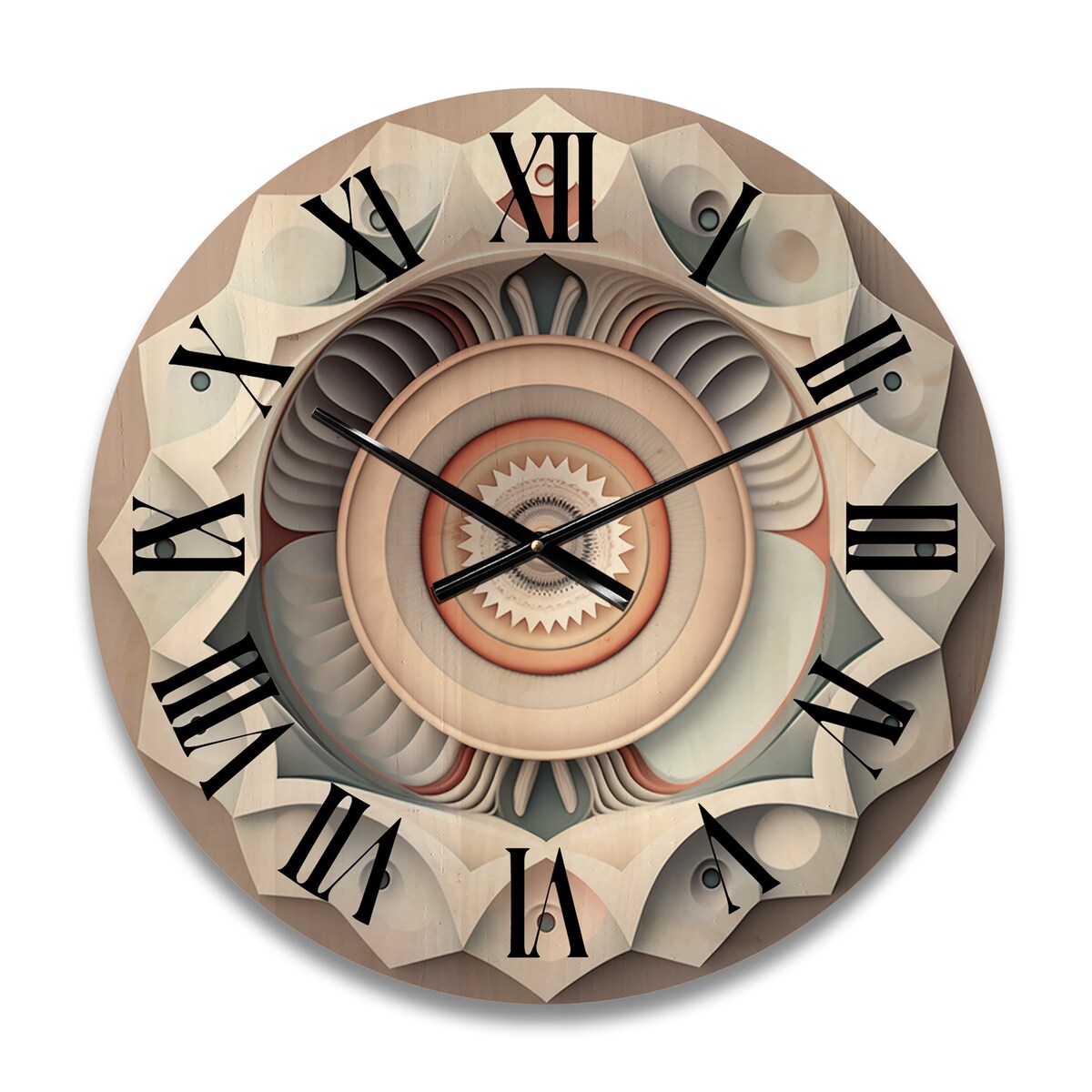 Designart "Visionary Dream Retro Mandala On White VII" Abstract Spirals Oversized Wood Wall Clock