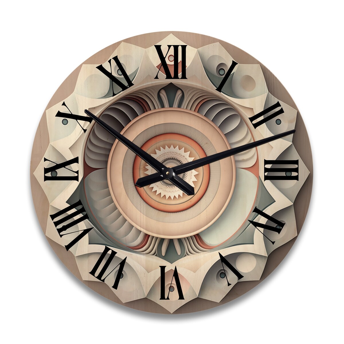 Designart "Visionary Dream Retro Mandala On White VII" Abstract Spirals Oversized Wood Wall Clock