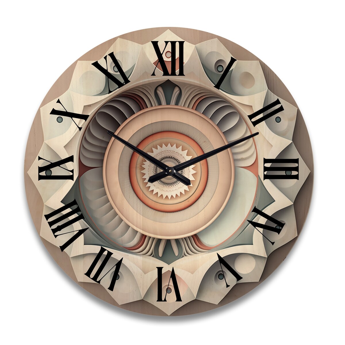 Designart "Visionary Dream Retro Mandala On White VII" Abstract Spirals Oversized Wood Wall Clock