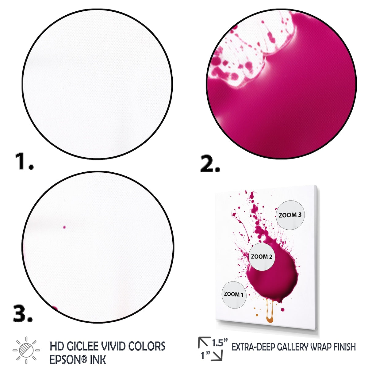 Designart "Viva Magenta Paint Splatter I" Abstract Painting Framed Canvas Wall Art