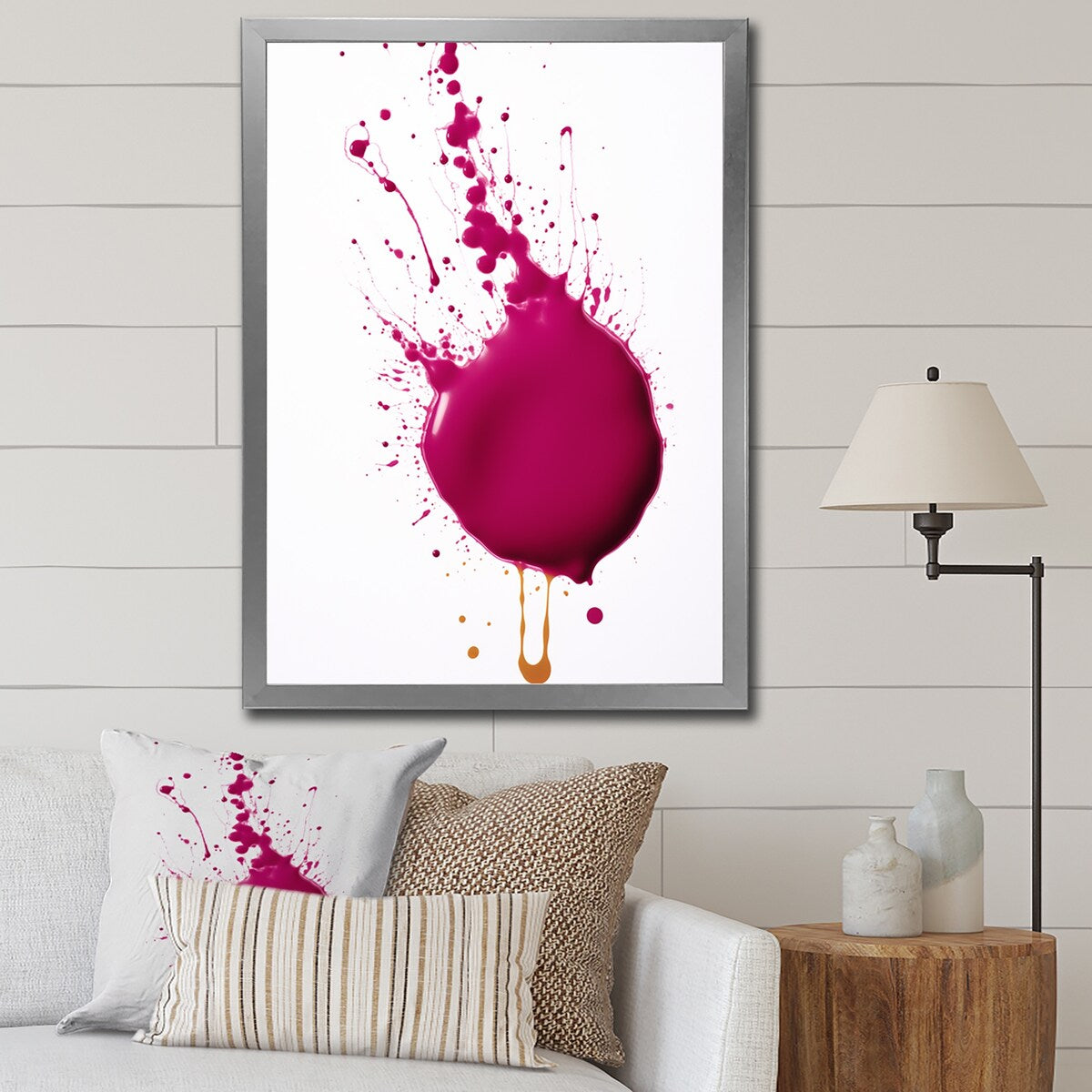 Designart "Viva Magenta Paint Splatter I" Abstract Painting Framed Canvas Wall Art