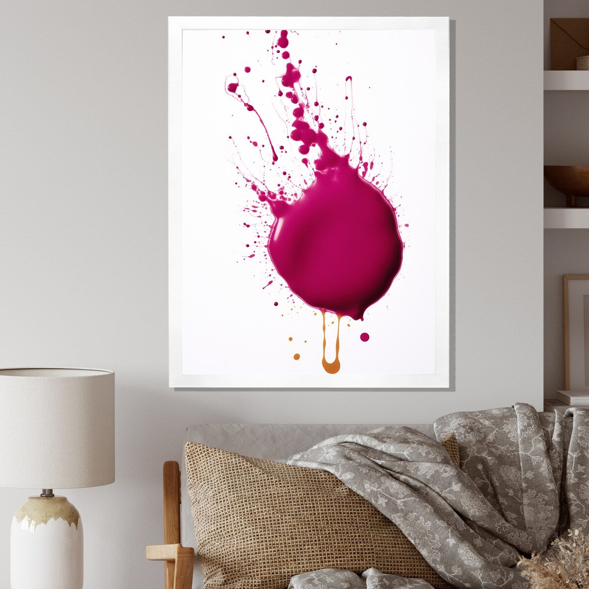 Designart "Viva Magenta Paint Splatter I" Abstract Painting Framed Canvas Wall Art