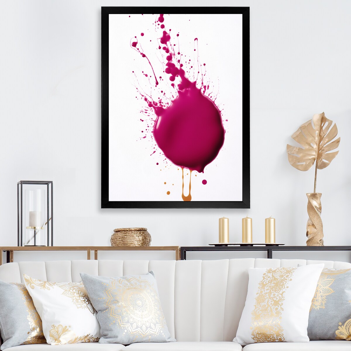 Designart "Viva Magenta Paint Splatter I" Abstract Painting Framed Canvas Wall Art