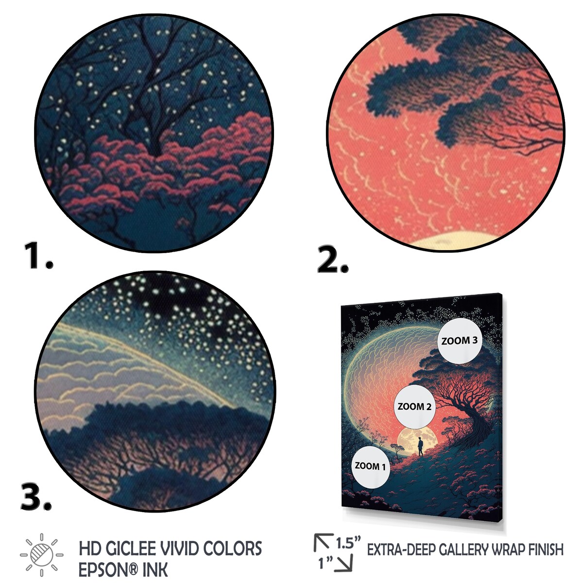 Designart "Walking Towards The Full Moon III" Cottage Lake Mountains Canvas Art Print - 3 Panels