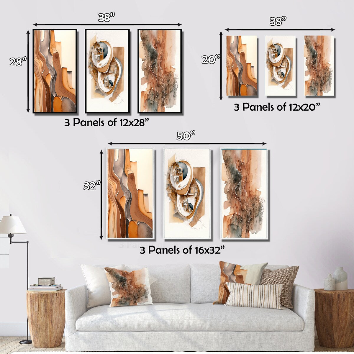 Designart "Wanderings In Canyon Ridge II" Abstract Liquid Ink Wall Art Set Of 3 Modern Canvas Set For Living Room Decor