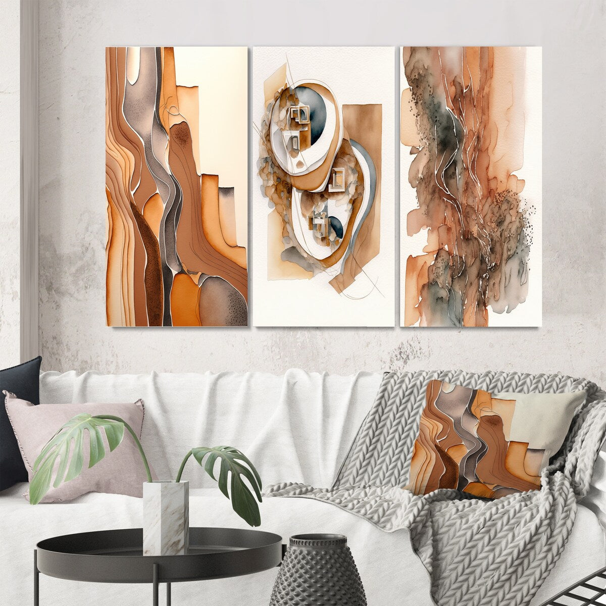 Designart "Wanderings In Canyon Ridge II" Abstract Liquid Ink Wall Art Set Of 3 Modern Canvas Set For Living Room Decor