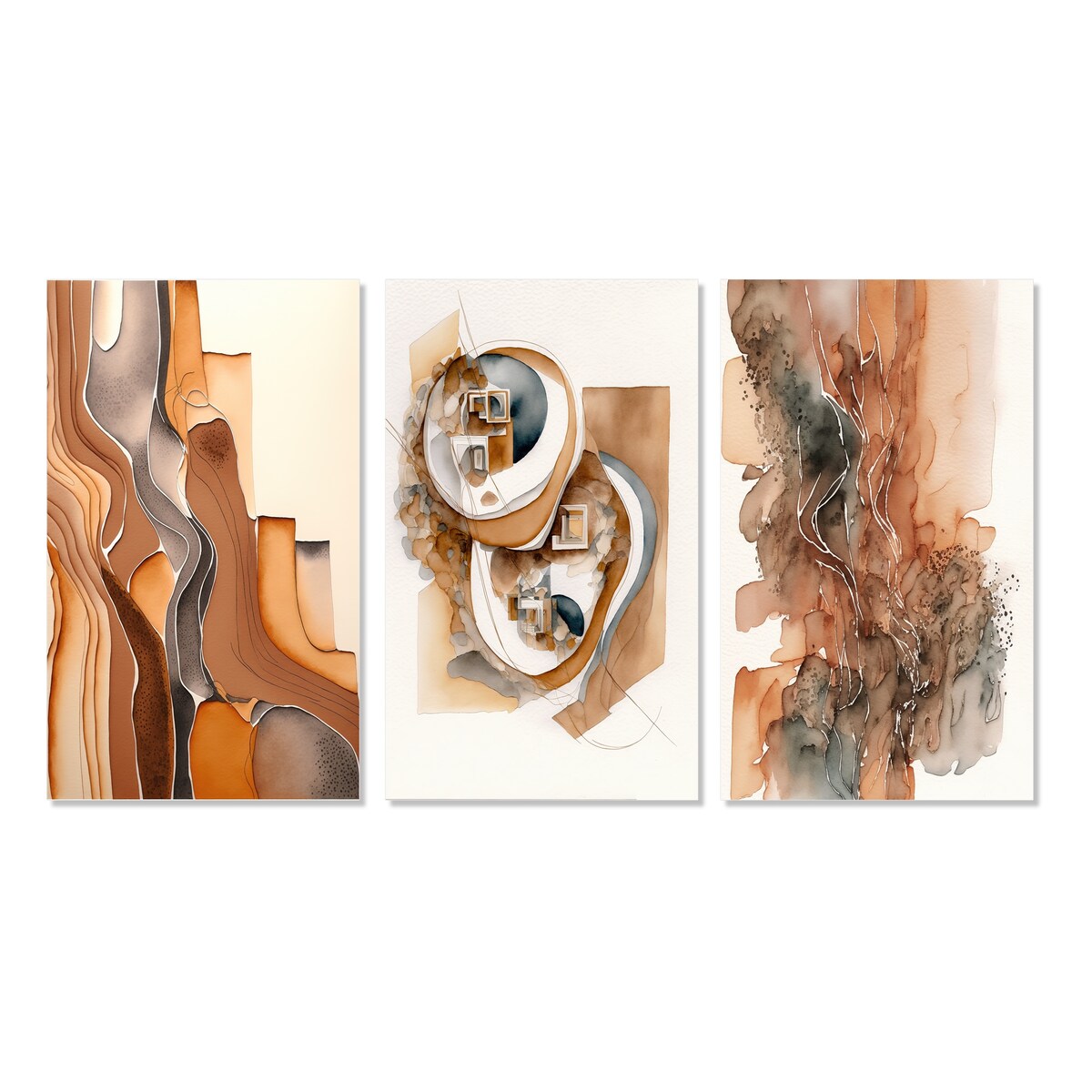Designart "Wanderings In Canyon Ridge II" Abstract Liquid Ink Wall Art Set Of 3 Modern Canvas Set For Living Room Decor