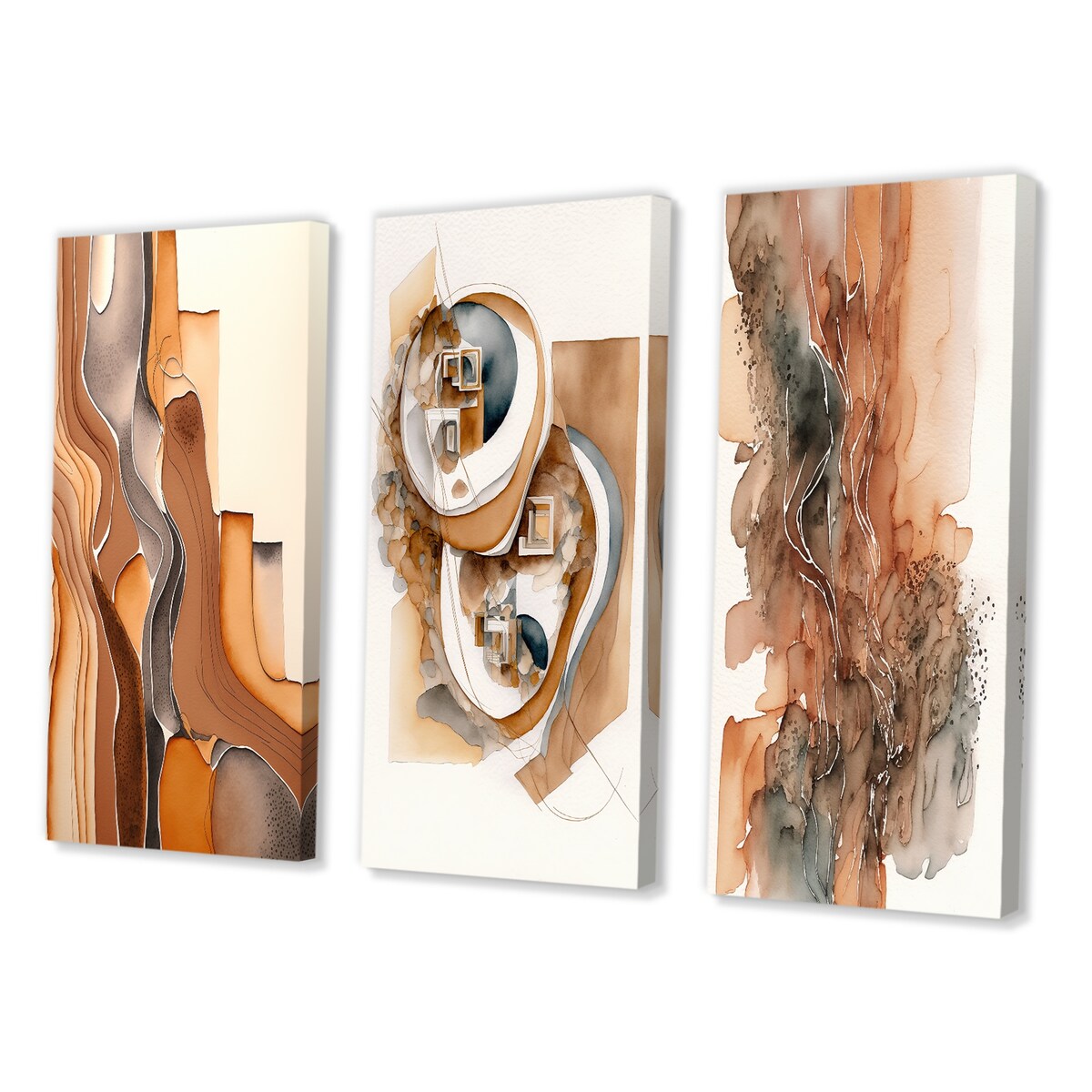 Designart "Wanderings In Canyon Ridge II" Abstract Liquid Ink Wall Art Set Of 3 Modern Canvas Set For Living Room Decor