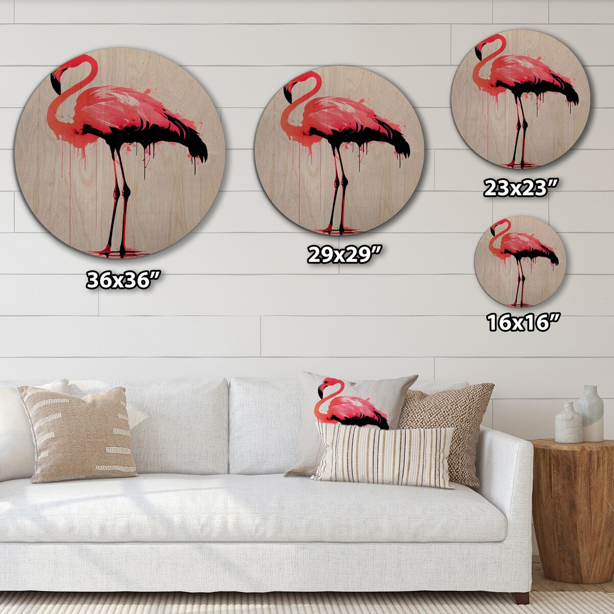 Designart "Watercolour Silhouette Of Pink And Black Flamingo II" Animals Flamingo Wood Wall Art - Natural Pine Wood