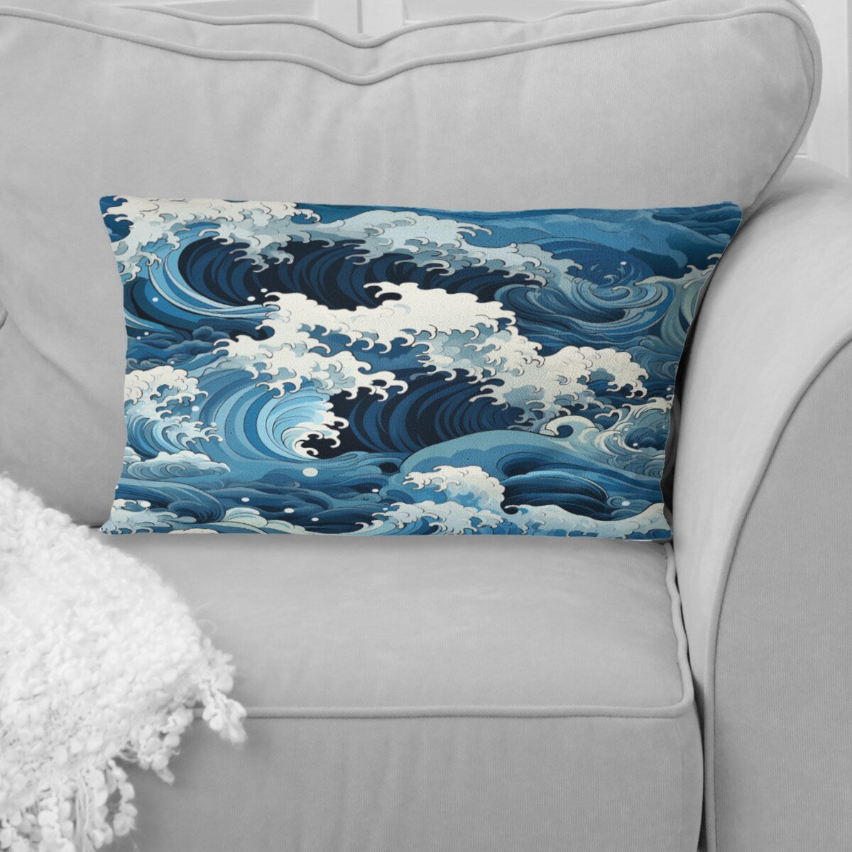 Designart "Waves Japanese Hokusai Pattern I" Coastal Printed Throw Pillow