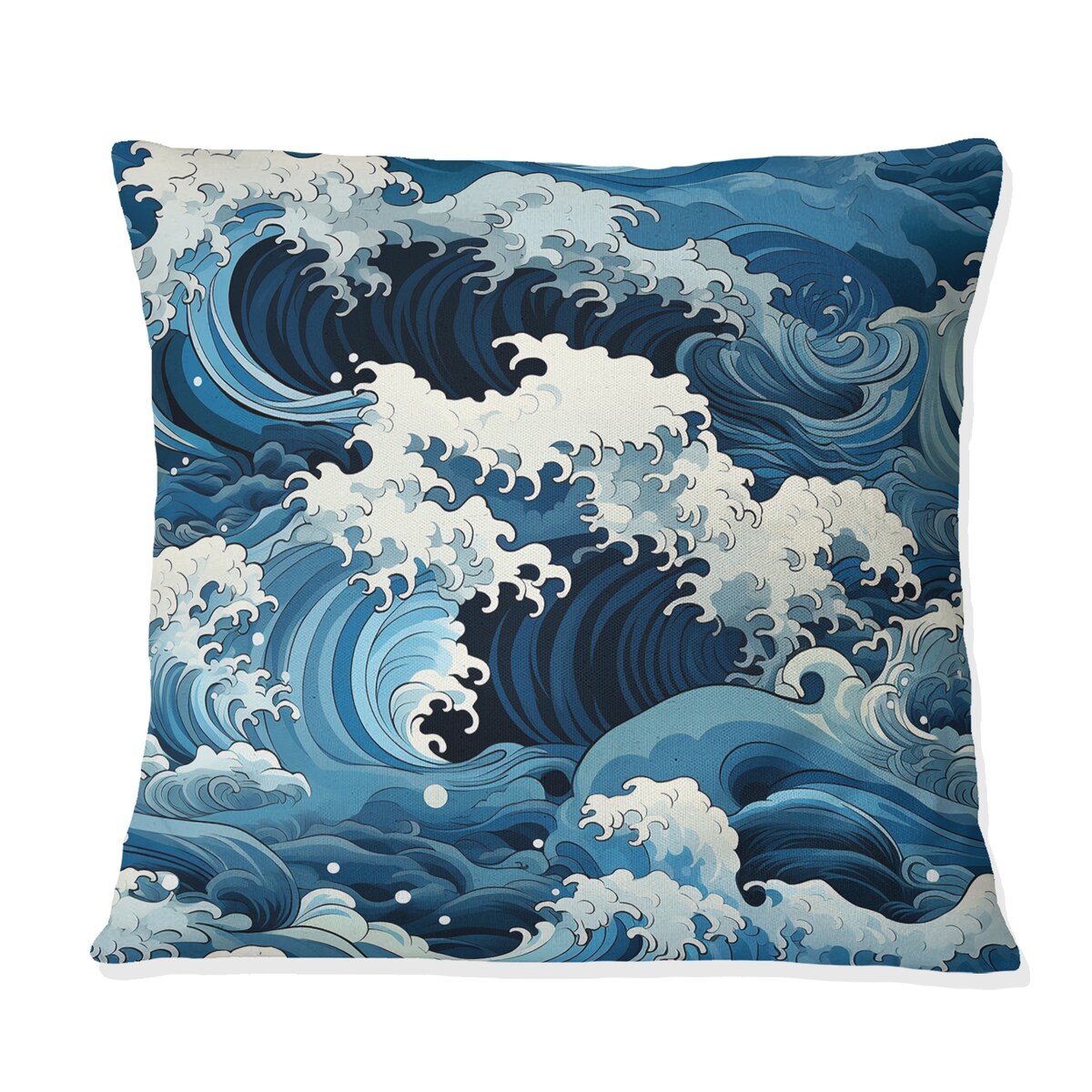 Designart "Waves Japanese Hokusai Pattern I" Coastal Printed Throw Pillow
