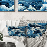 Designart "Waves Japanese Hokusai Pattern I" Coastal Printed Throw Pillow