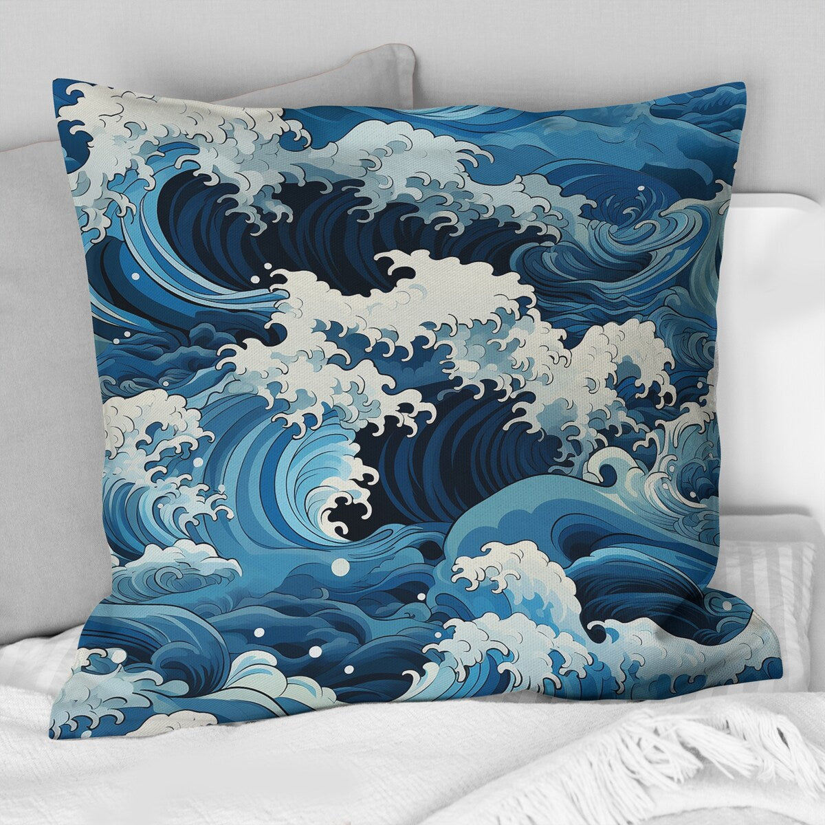 Designart "Waves Japanese Hokusai Pattern I" Coastal Printed Throw Pillow