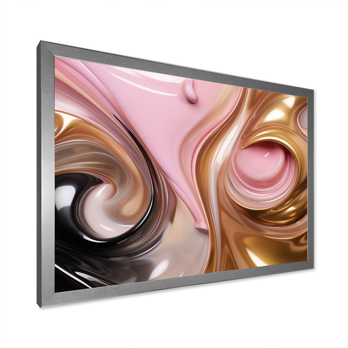 Designart "Whimsical Lquid Pink And Gold Glam Art I" Abstract Shapes Framed Canvas Wall Art