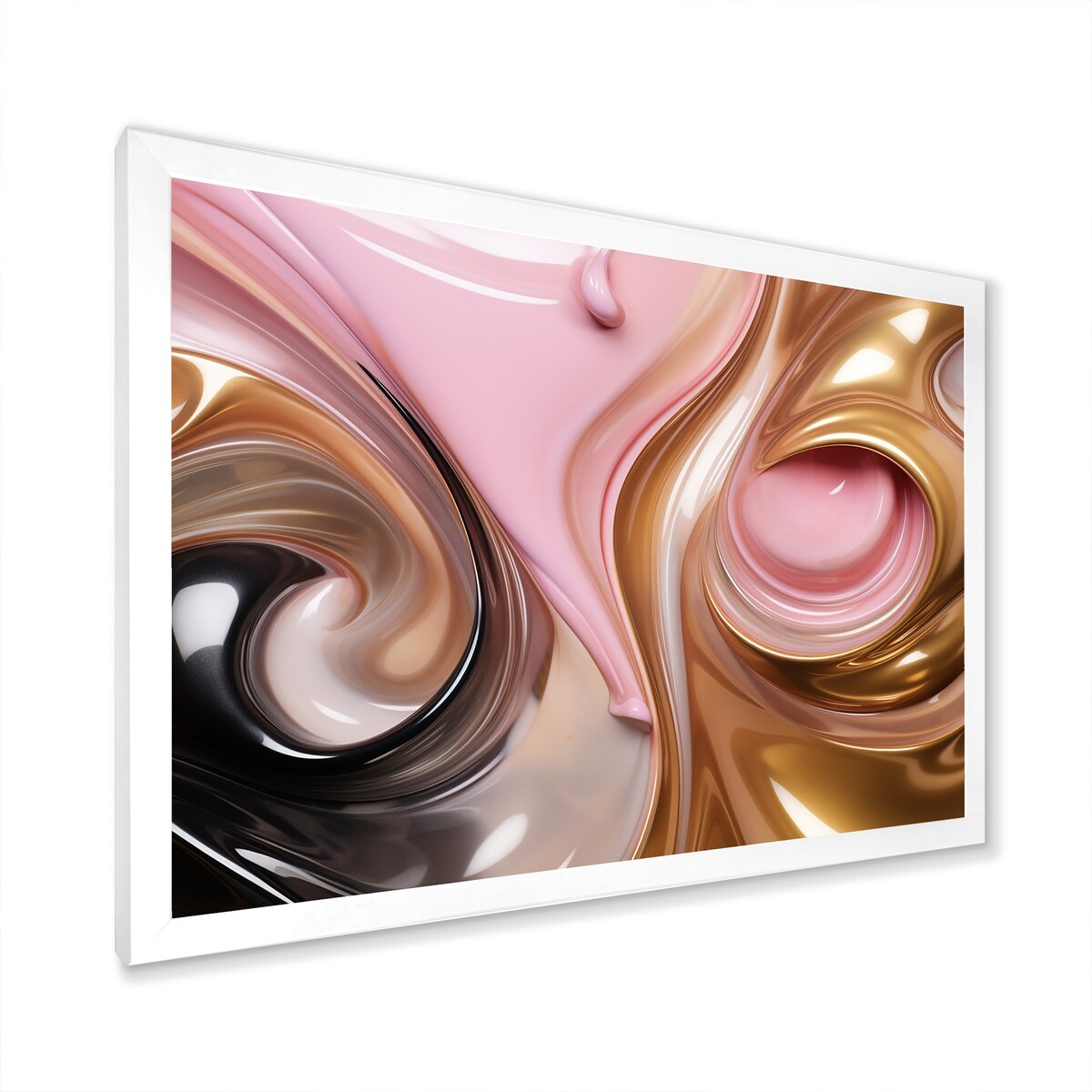 Designart "Whimsical Lquid Pink And Gold Glam Art I" Abstract Shapes Framed Canvas Wall Art