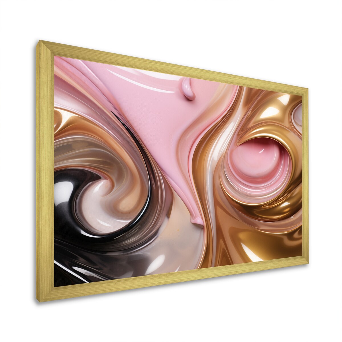 Designart "Whimsical Lquid Pink And Gold Glam Art I" Abstract Shapes Framed Canvas Wall Art