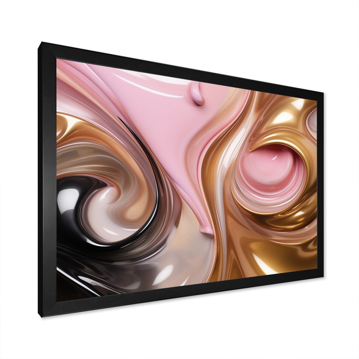 Designart "Whimsical Lquid Pink And Gold Glam Art I" Abstract Shapes Framed Canvas Wall Art