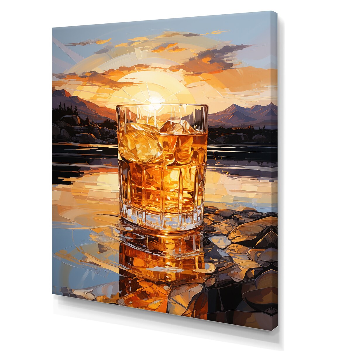 Designart "Whiskey On The Beach Horizon" Cocktails Wall Art