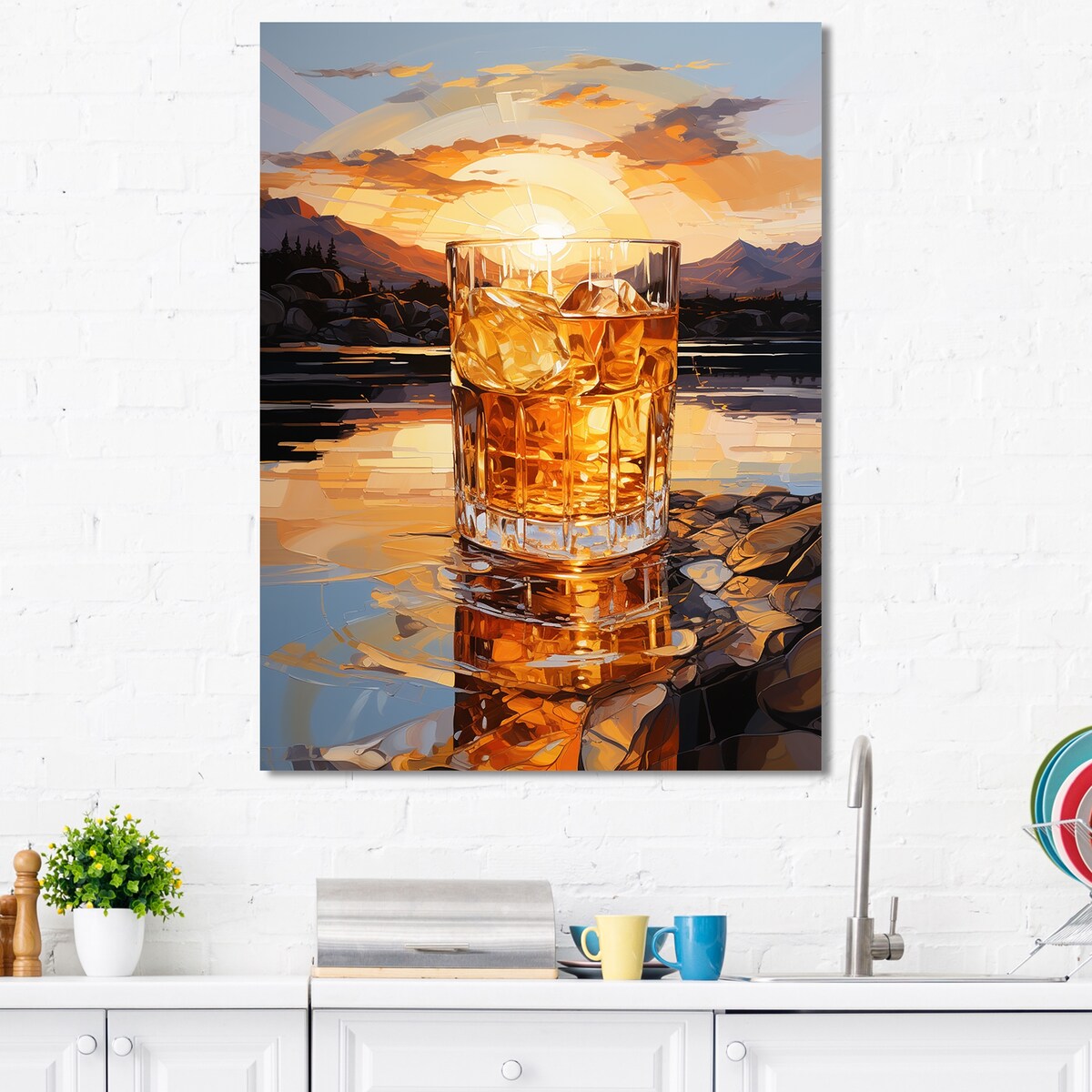 Designart "Whiskey On The Beach Horizon" Cocktails Wall Art