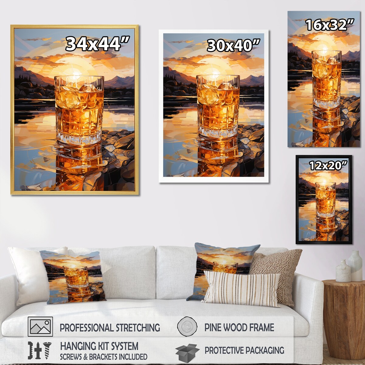 Designart "Whiskey On The Beach Horizon" Cocktails Wall Art