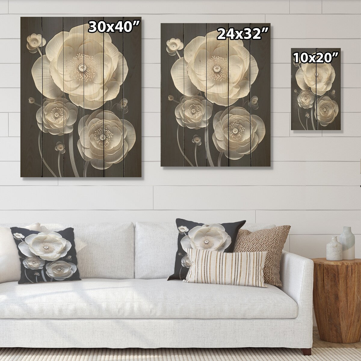 Designart "White And Black Floral Delights In Ranunculus" Ranunculus Wall Art White Wood Panel On Natural Pine Wood