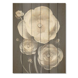 Designart "White And Black Floral Delights In Ranunculus" Ranunculus Wall Art White Wood Panel On Natural Pine Wood