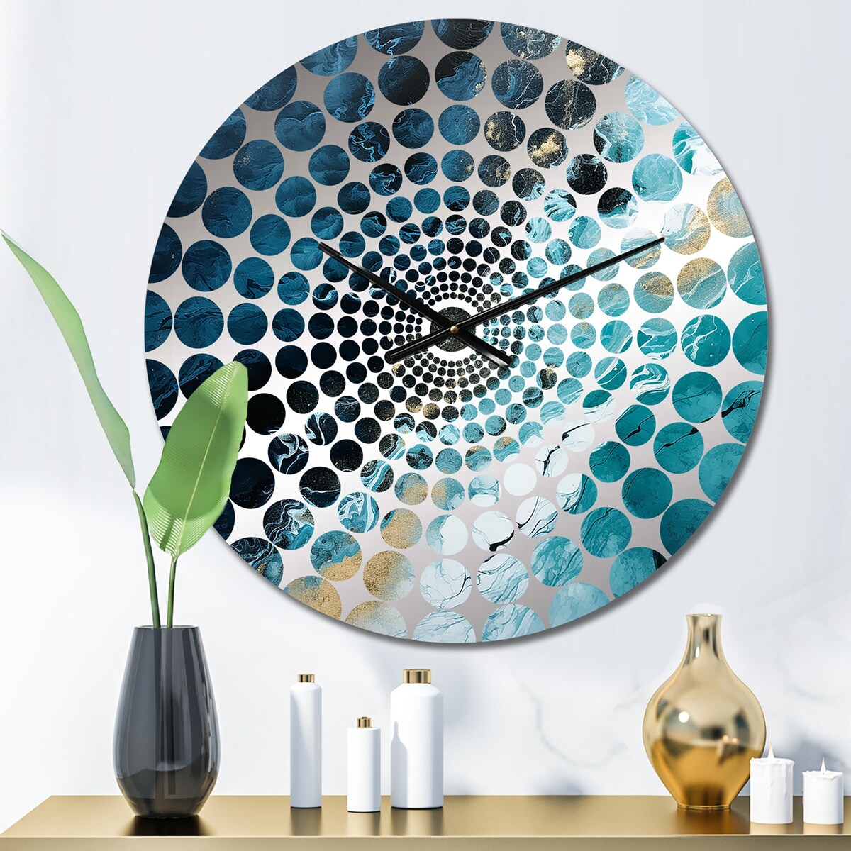 Designart "White And Blue Abstract Element Fight" Blue Abstract Shapes Clocks Modern Oversized Wall Clocks For Bedroom