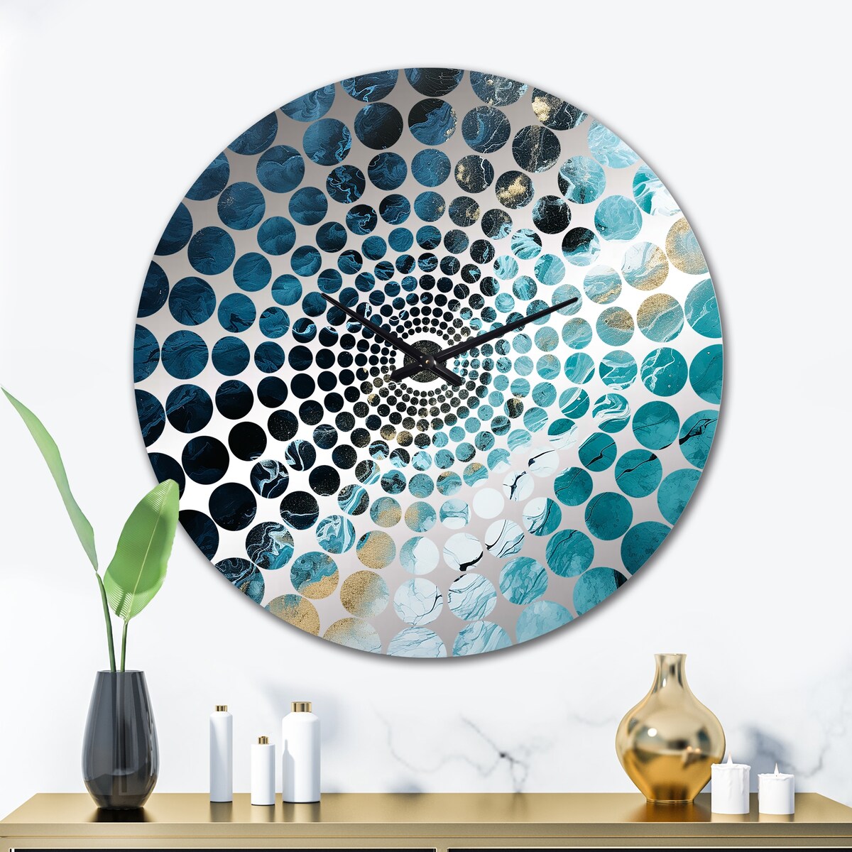 Designart "White And Blue Abstract Element Fight" Blue Abstract Shapes Clocks Modern Oversized Wall Clocks For Bedroom
