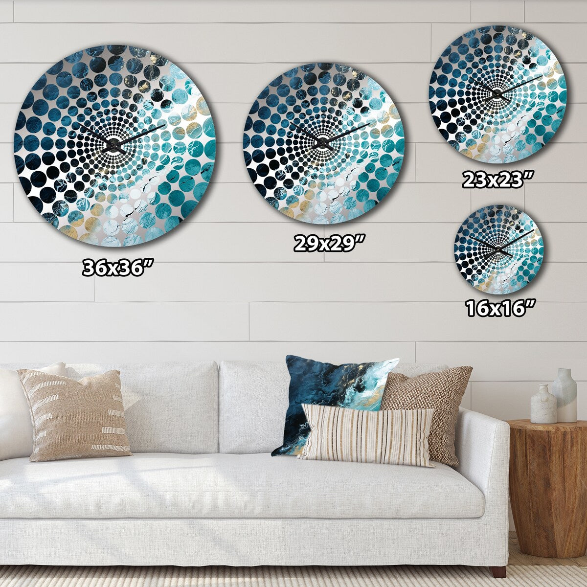 Designart "White And Blue Abstract Element Fight" Blue Abstract Shapes Clocks Modern Oversized Wall Clocks For Bedroom
