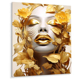 Designart "White And Gold Woman Portrait With Leaves I" Fashion Woman Gold Metal Wall Art - Glam Metal Art Work
