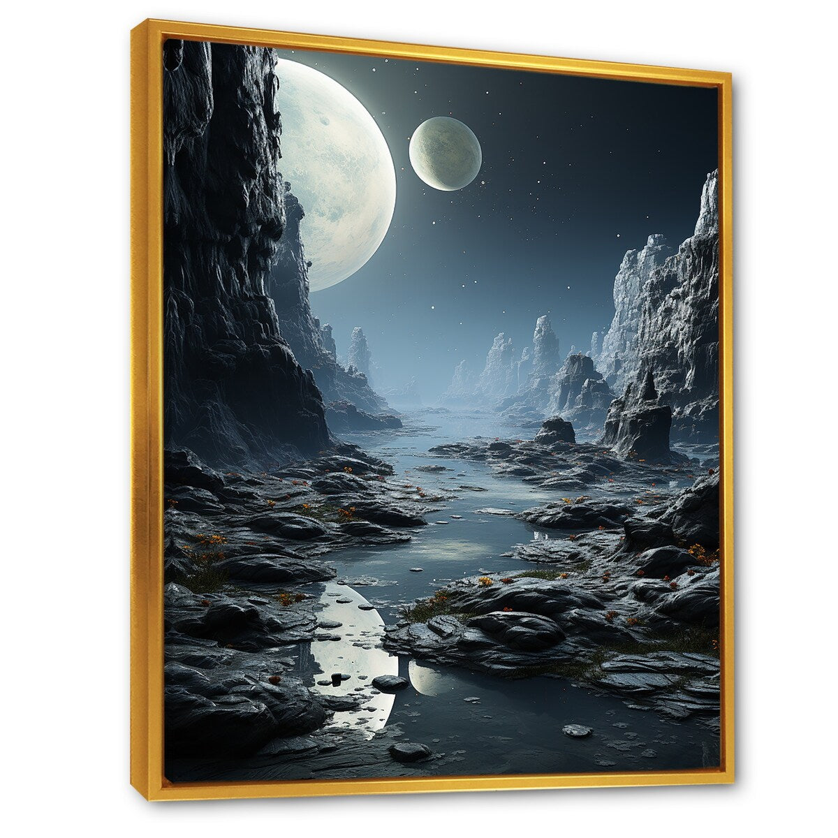 Designart "White And Grey Infinite Cosmos II" Planets Grey Wall Decor - Global Entryway Framed Wall Art Print