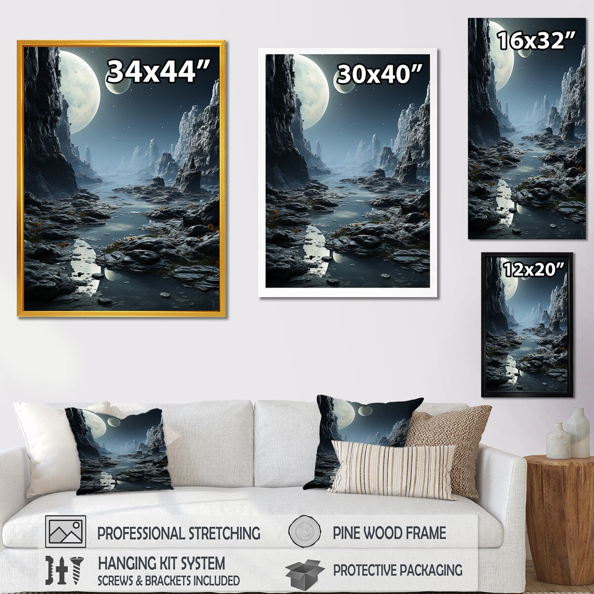 Designart "White And Grey Infinite Cosmos II" Planets Grey Wall Decor - Global Entryway Framed Wall Art Print