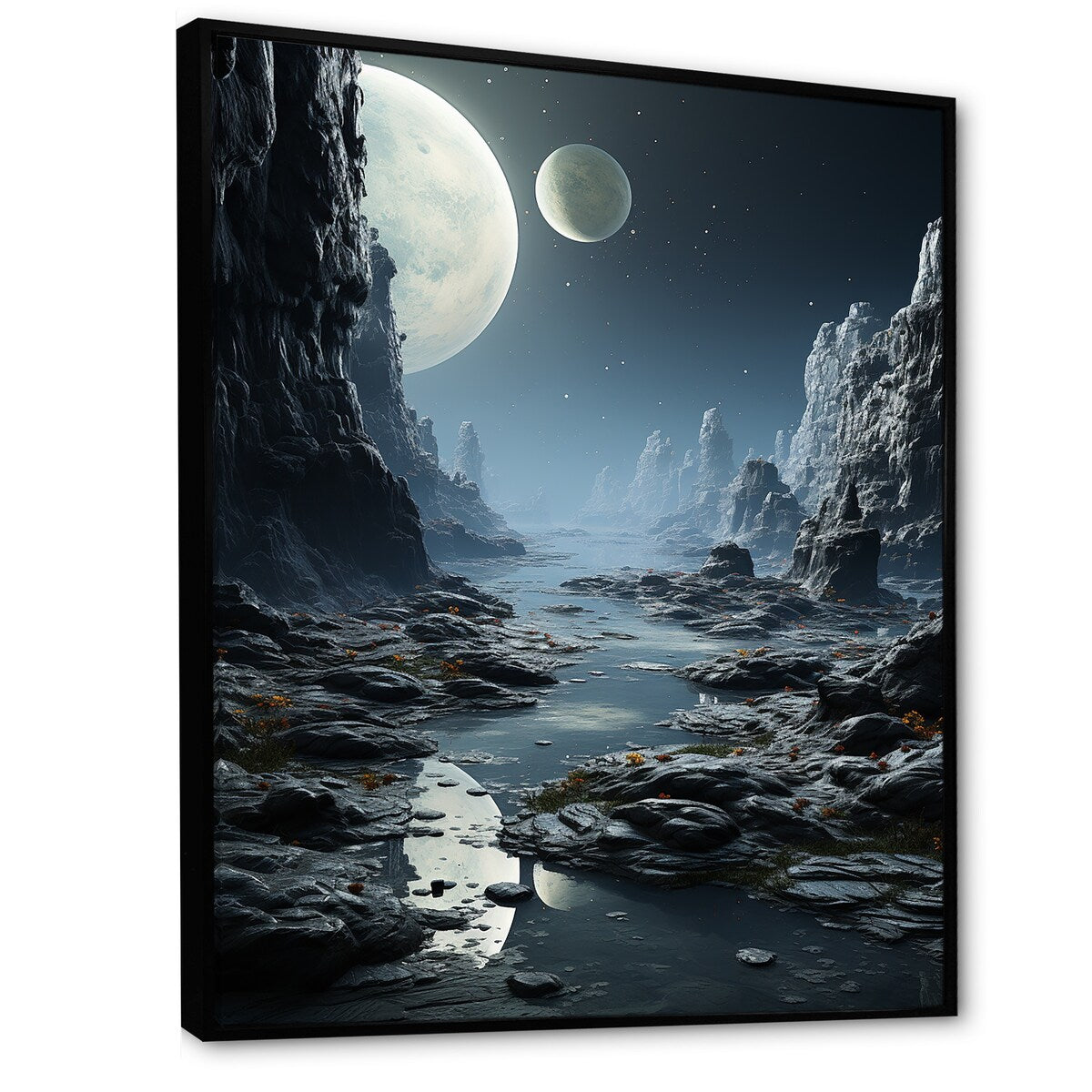 Designart "White And Grey Infinite Cosmos II" Planets Grey Wall Decor - Global Entryway Framed Wall Art Print