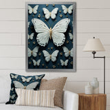 Designart "White Black Butterfly Fluttering Wings Butterflies" Animals Butterfly Framed Wall Decor