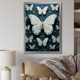 Designart "White Black Butterfly Fluttering Wings Butterflies" Animals Butterfly Framed Wall Decor