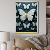 Designart "White Black Butterfly Fluttering Wings Butterflies" Animals Butterfly Framed Wall Decor