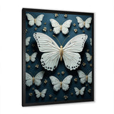 Designart "White Black Butterfly Fluttering Wings Butterflies" Animals Butterfly Framed Wall Decor
