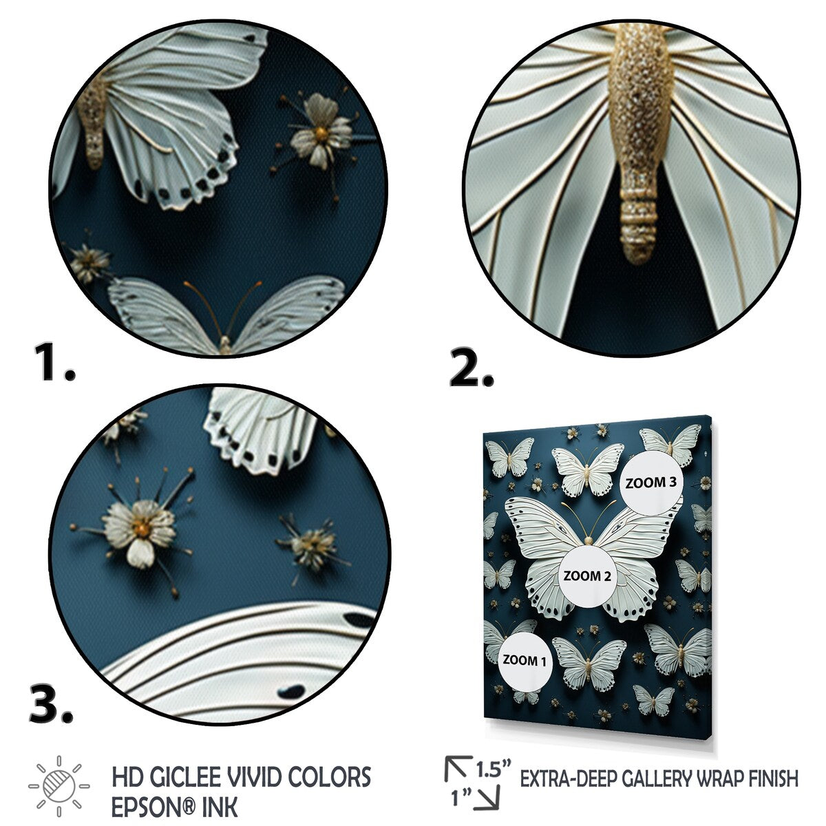 Designart "White Black Butterfly Fluttering Wings Butterflies" Animals Butterfly Framed Wall Decor