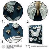 Designart "White Black Butterfly Fluttering Wings Butterflies" Animals Butterfly Framed Wall Decor