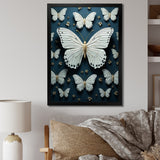 Designart "White Black Butterfly Fluttering Wings Butterflies" Animals Butterfly Framed Wall Decor