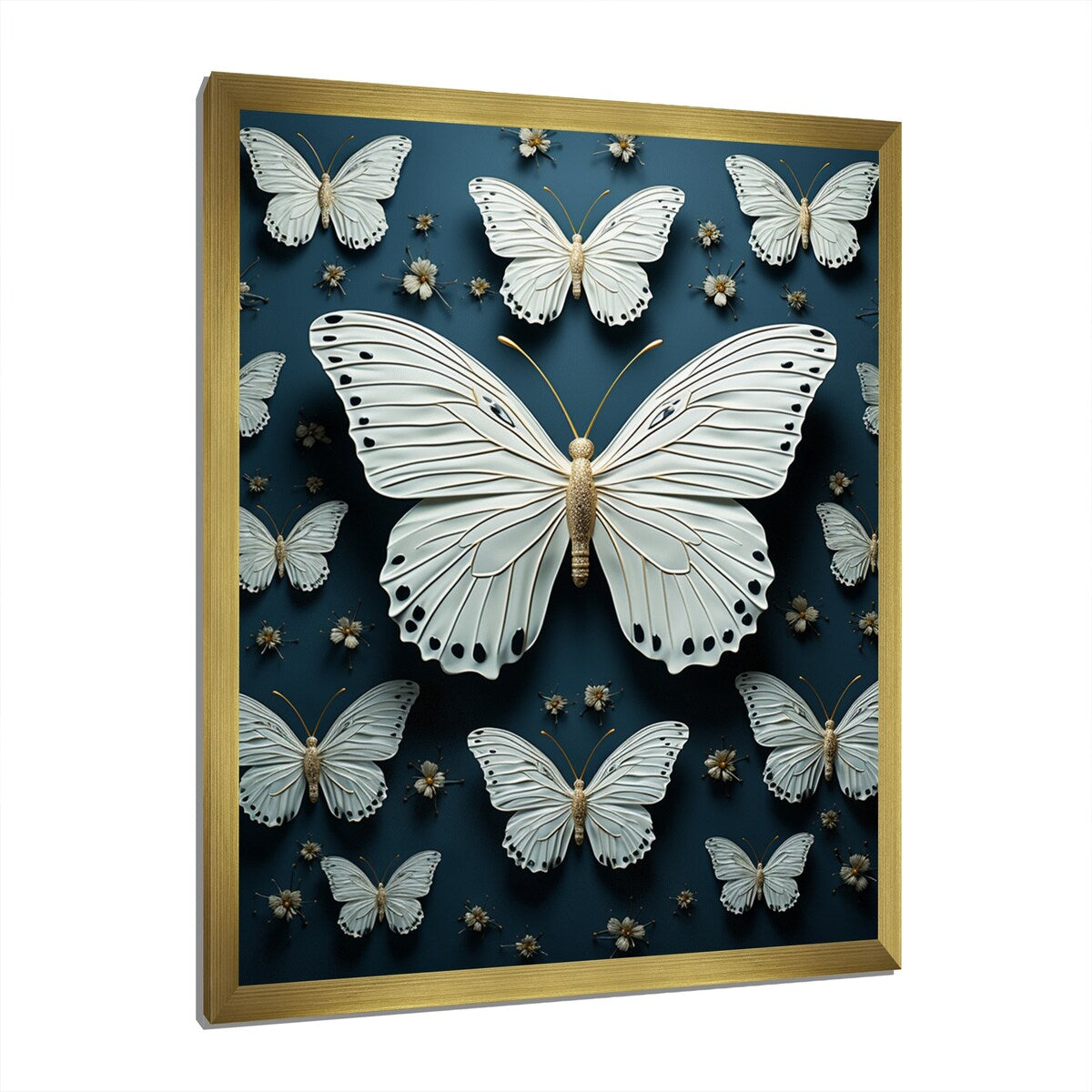 Designart "White Black Butterfly Fluttering Wings Butterflies" Animals Butterfly Framed Wall Decor