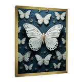 Designart "White Black Butterfly Fluttering Wings Butterflies" Animals Butterfly Framed Wall Decor