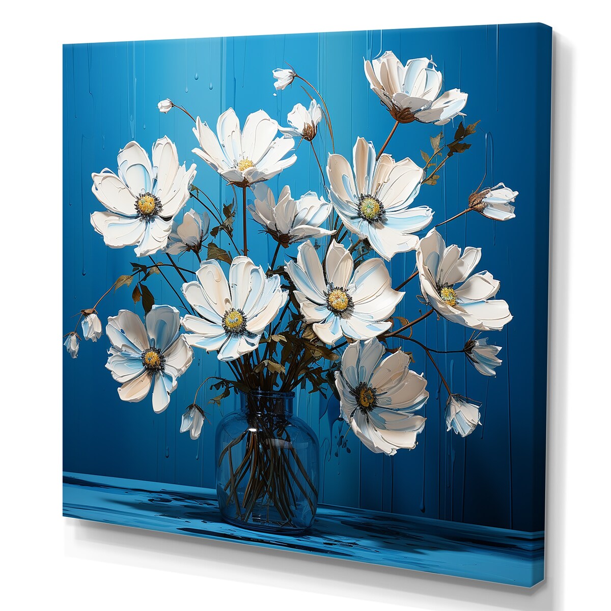 Designart "White Blue Flowers Quirky I" Flowers Wall Art