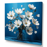 Designart "White Blue Flowers Quirky I" Flowers Wall Art