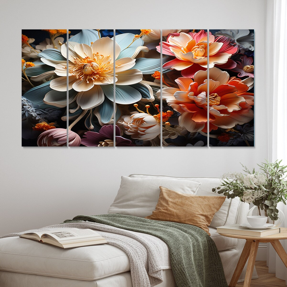 Designart "White Coral Abstract Still Lifes" Abstract Still Lifes Art Living Room Set