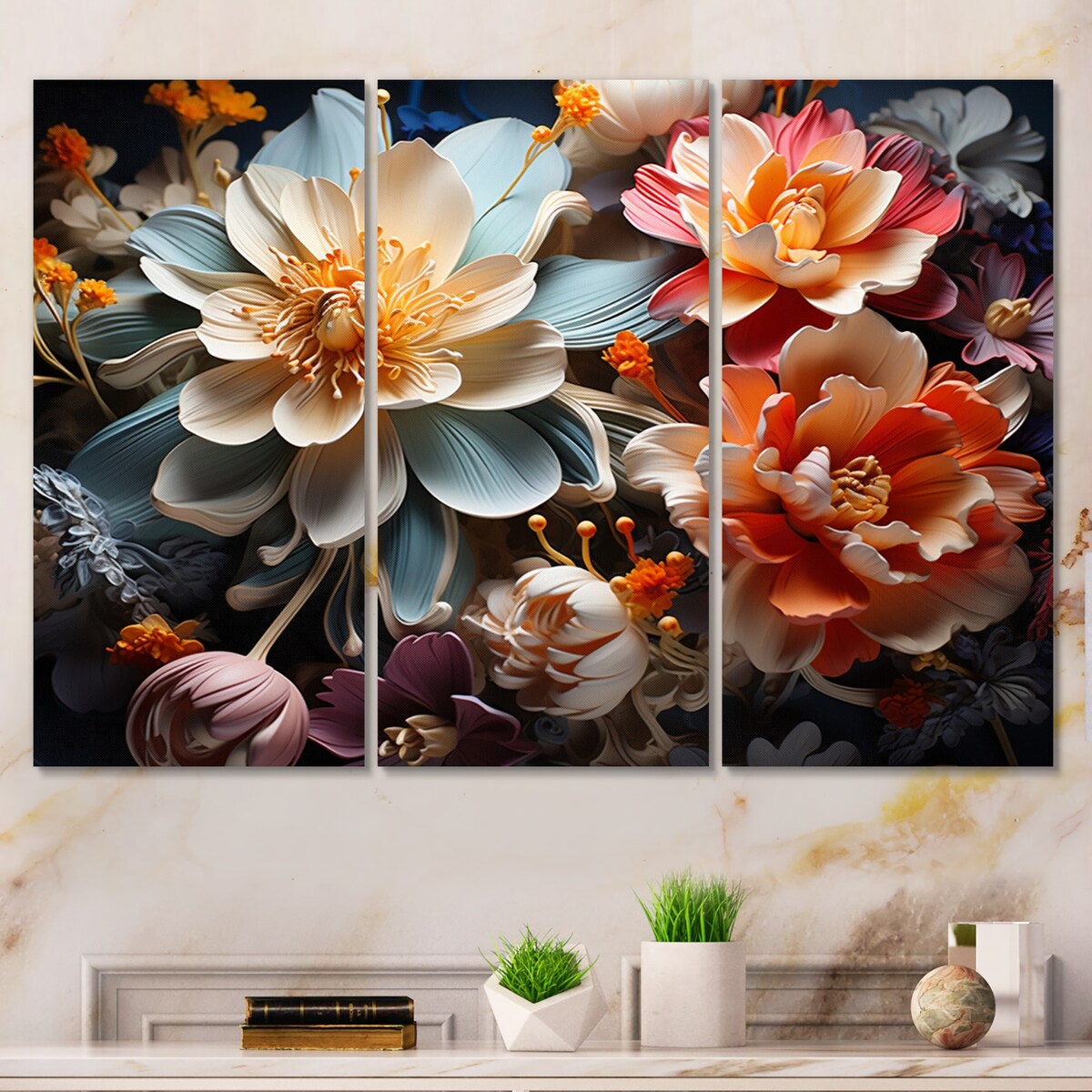 Designart "White Coral Abstract Still Lifes" Abstract Still Lifes Art Living Room Set