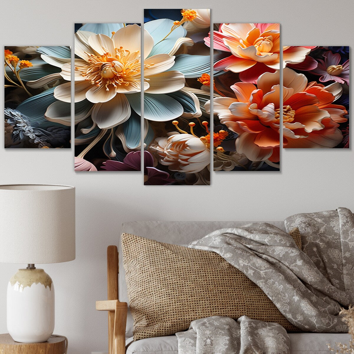 Designart "White Coral Abstract Still Lifes" Abstract Still Lifes Art Living Room Set