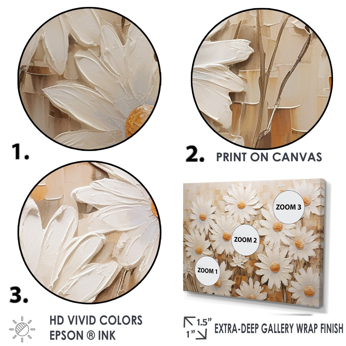 Designart "White Daisy Fields Elegance V" Daisies Wall Art