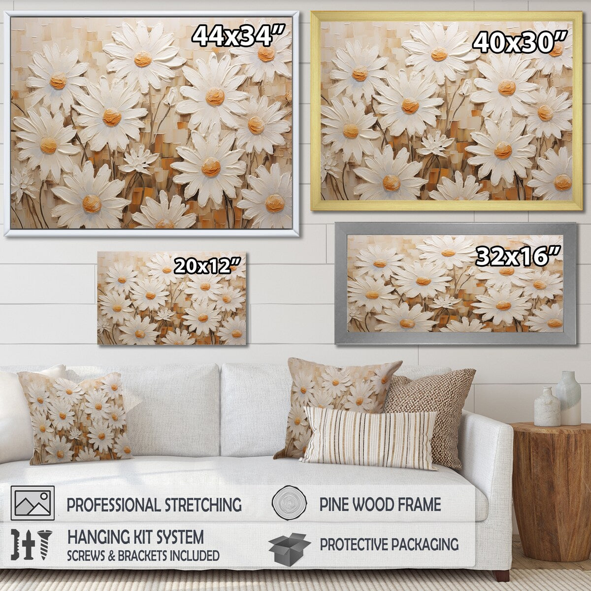 Designart "White Daisy Fields Elegance V" Daisies Wall Art