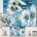 Designart "White Flower on Blue II" Farmhouse Premium Canvas Wall Art